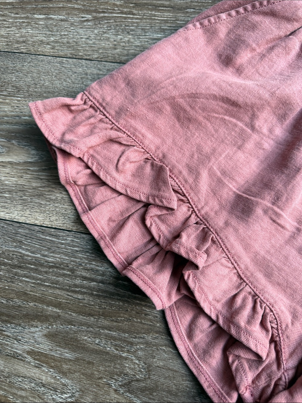Women’s Ruffle Hem Drawstring Shorts - Dusty Rose - Picture 2 of 5